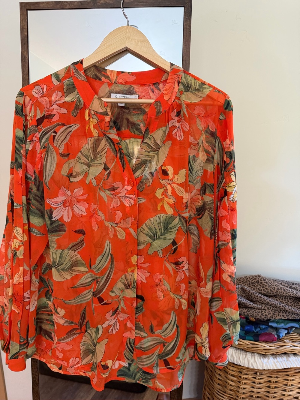 Chico's Orange Floral Button-Front Blouse